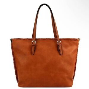 NEW Whipstitched 2-way Large Shopper Tote in Cognac